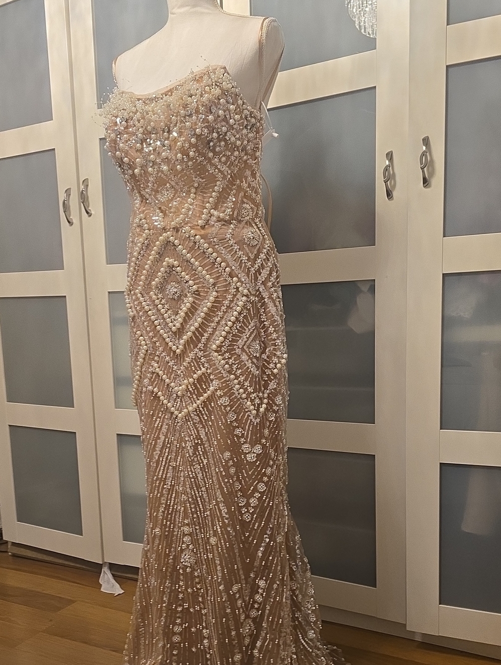 Strapless Beaded Nude Evening Gown